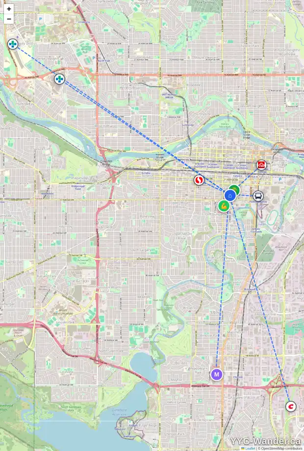Daily accessibility map for 209 310 15 AV SW, Calgary showing nearby schools, grocery stores, parks, LRT stations and nearby amenities