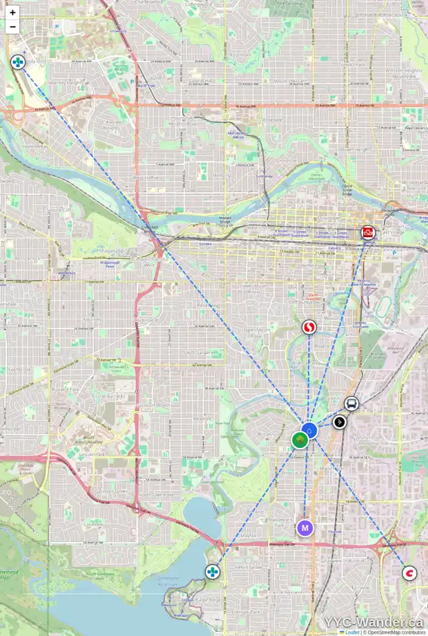Daily accessibility map for 429 CRESCENT BV SW, Calgary showing nearby schools, grocery stores, parks, LRT stations and nearby amenities