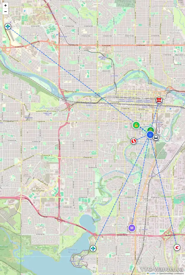 Daily accessibility map for 2313 ERLTON ST SW, Calgary showing nearby schools, grocery stores, parks, LRT stations and nearby amenities