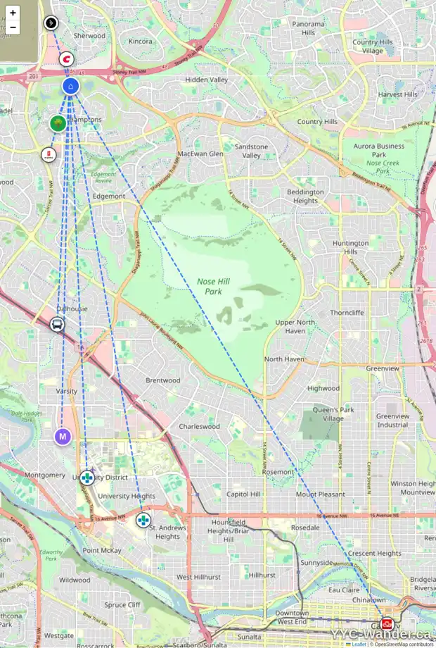 Daily accessibility map for 4638 HAMPTONS WY NW, Calgary showing nearby schools, grocery stores, parks, LRT stations and nearby amenities