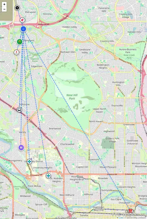 Daily accessibility map for 4646 HAMPTONS WY NW, Calgary showing nearby schools, grocery stores, parks, LRT stations and nearby amenities