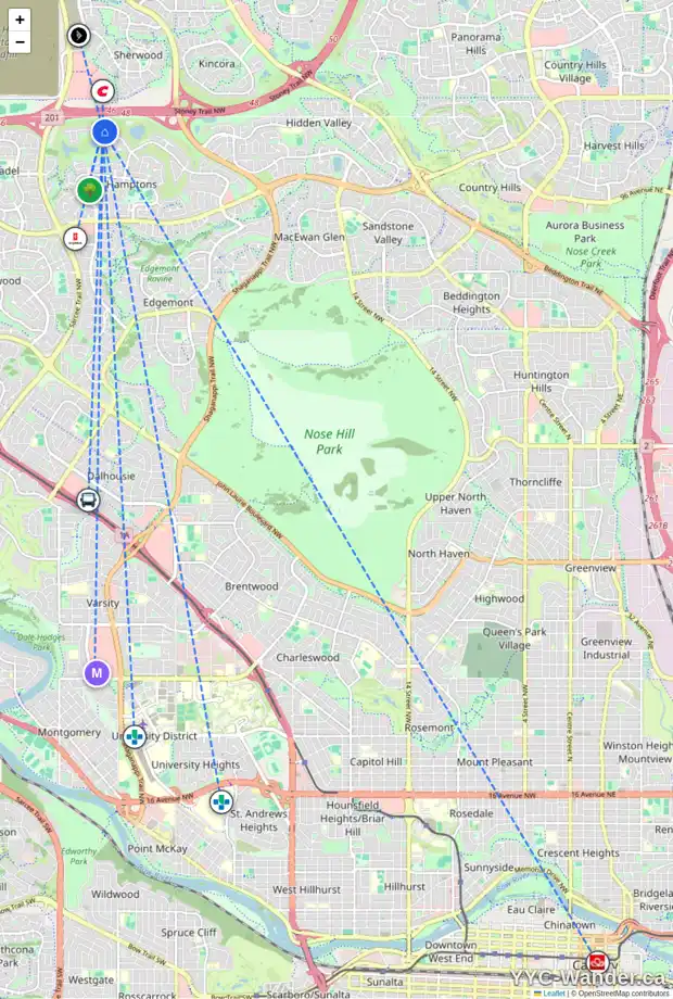 Daily accessibility map for 4654 HAMPTONS WY NW, Calgary showing nearby schools, grocery stores, parks, LRT stations and nearby amenities