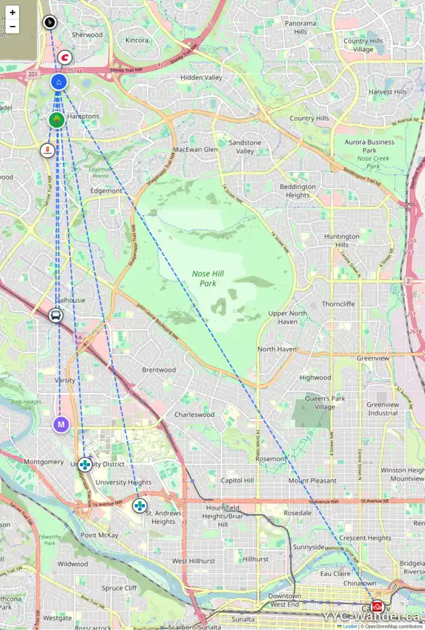 Daily accessibility map for 4698 HAMPTONS WY NW, Calgary showing nearby schools, grocery stores, parks, LRT stations and nearby amenities