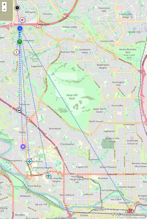 Daily accessibility map for 4706 HAMPTONS WY NW, Calgary showing nearby schools, grocery stores, parks, LRT stations and nearby amenities