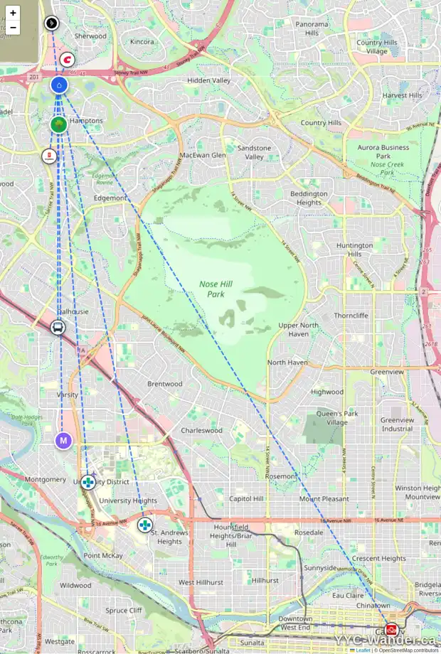 Daily accessibility map for 4710 HAMPTONS WY NW, Calgary showing nearby schools, grocery stores, parks, LRT stations and nearby amenities