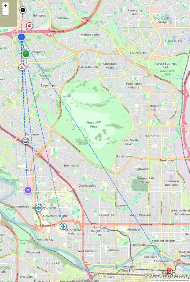 Daily accessibility map for 4774 HAMPTONS WY NW, Calgary showing nearby schools, grocery stores, parks, LRT stations and nearby amenities