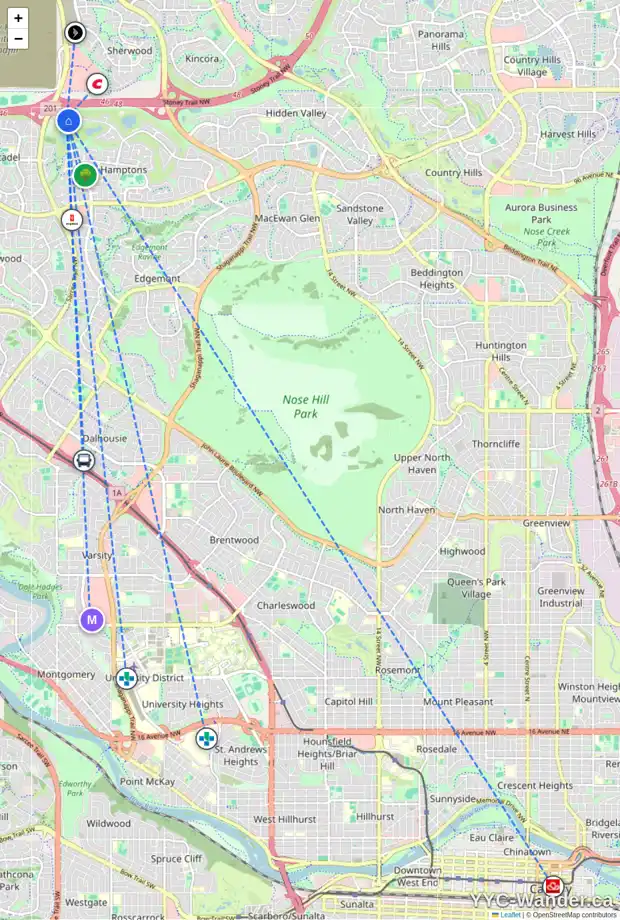 Daily accessibility map for 4782 HAMPTONS WY NW, Calgary showing nearby schools, grocery stores, parks, LRT stations and nearby amenities