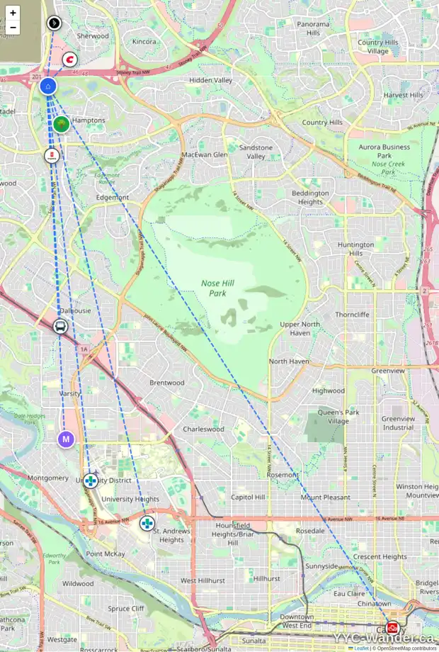 Daily accessibility map for 4790 HAMPTONS WY NW, Calgary showing nearby schools, grocery stores, parks, LRT stations and nearby amenities