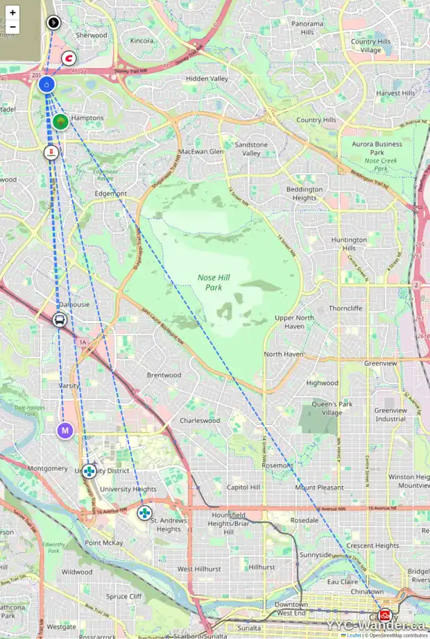 Daily accessibility map for 4794 HAMPTONS WY NW, Calgary showing nearby schools, grocery stores, parks, LRT stations and nearby amenities