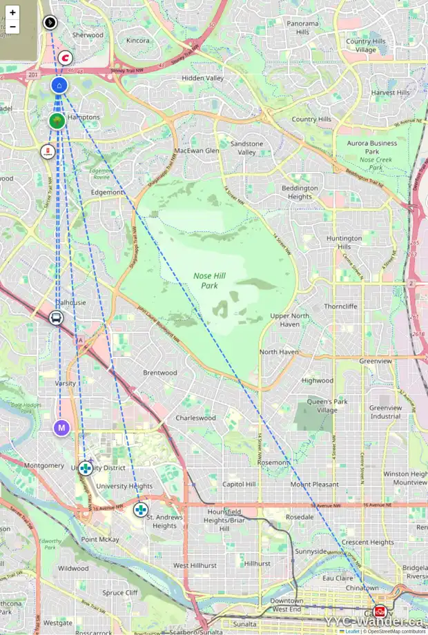 Daily accessibility map for 4697 HAMPTONS WY NW, Calgary showing nearby schools, grocery stores, parks, LRT stations and nearby amenities