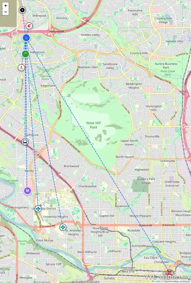Daily accessibility map for 4701 HAMPTONS WY NW, Calgary showing nearby schools, grocery stores, parks, LRT stations and nearby amenities