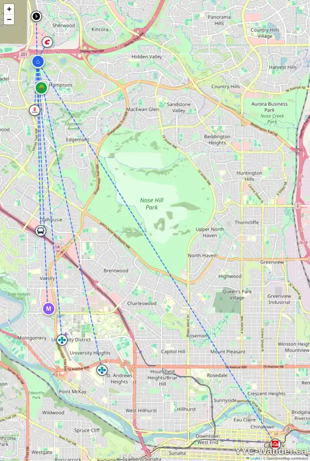 Daily accessibility map for 4741 HAMPTONS WY NW, Calgary showing nearby schools, grocery stores, parks, LRT stations and nearby amenities