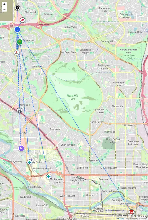 Daily accessibility map for 4755 HAMPTONS WY NW, Calgary showing nearby schools, grocery stores, parks, LRT stations and nearby amenities