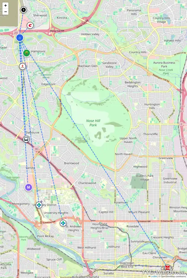 Daily accessibility map for 4795 HAMPTONS WY NW, Calgary showing nearby schools, grocery stores, parks, LRT stations and nearby amenities