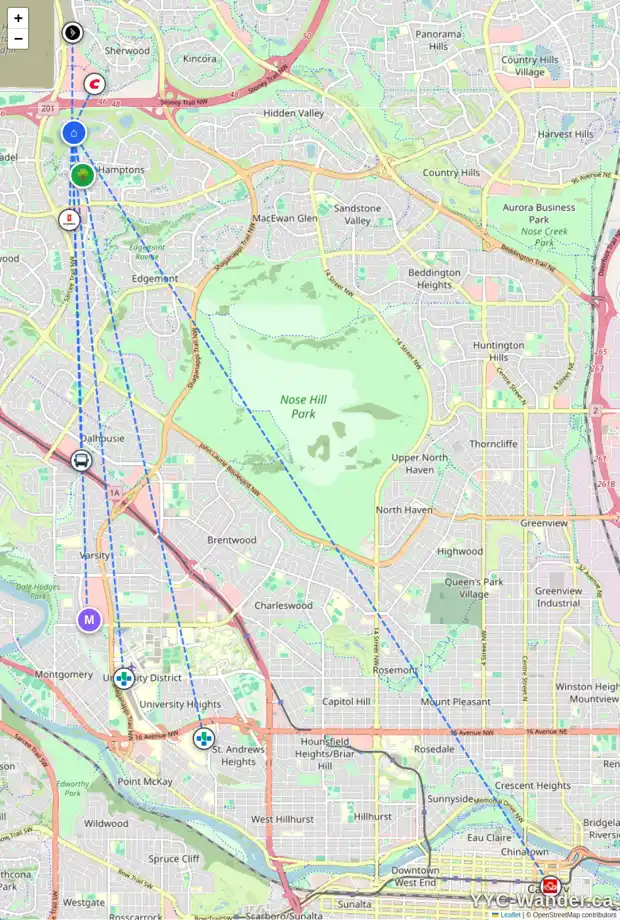 Daily accessibility map for 66 HAMPTONS MR NW, Calgary showing nearby schools, grocery stores, parks, LRT stations and nearby amenities