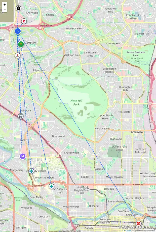 Daily accessibility map for 4769 HAMPTONS WY NW, Calgary showing nearby schools, grocery stores, parks, LRT stations and nearby amenities