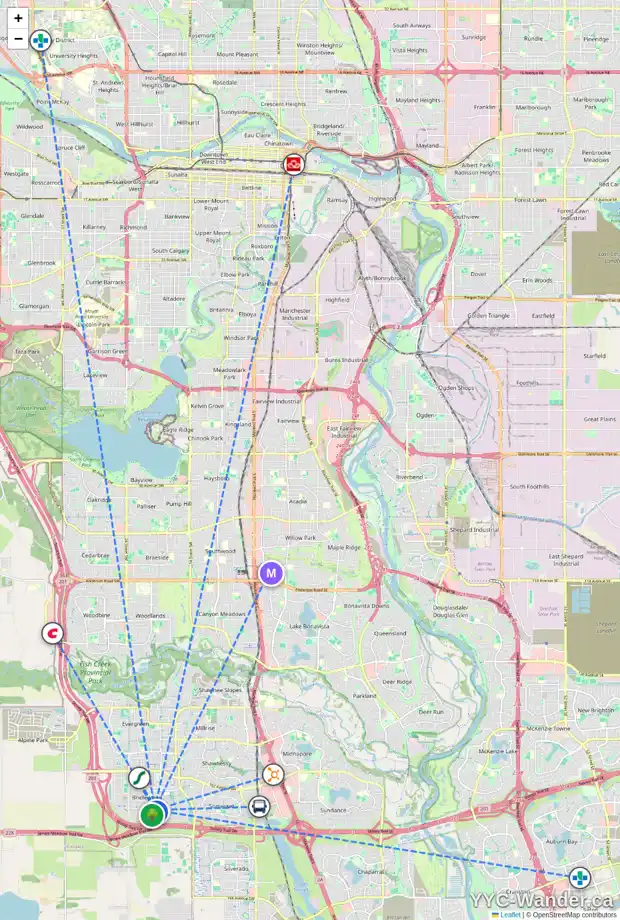 Daily accessibility map for 51 BRIDLERIDGE CR SW, Calgary showing nearby schools, grocery stores, parks, LRT stations and nearby amenities