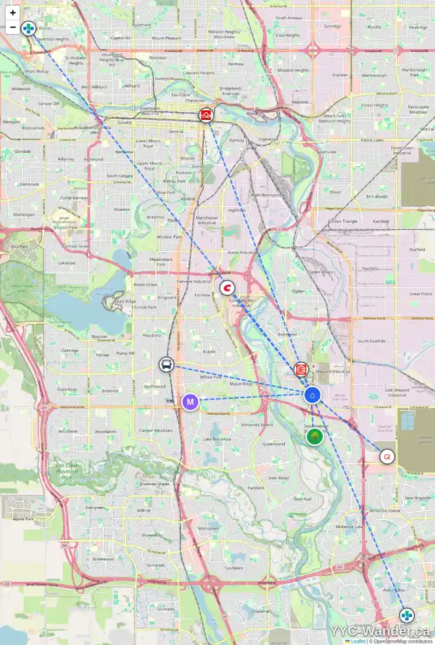 Daily accessibility map for 134 DOUGLAS GLEN PA SE, Calgary showing nearby schools, grocery stores, parks, LRT stations and nearby amenities