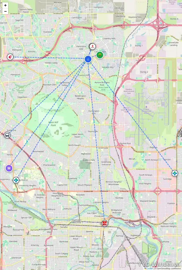 Daily accessibility map for 163 PANORAMA HILLS WY NW, Calgary showing nearby schools, grocery stores, parks, LRT stations and nearby amenities
