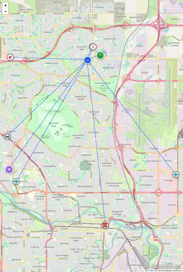 Daily accessibility map for 5 PANORAMA HILLS CM NW, Calgary showing nearby schools, grocery stores, parks, LRT stations and nearby amenities