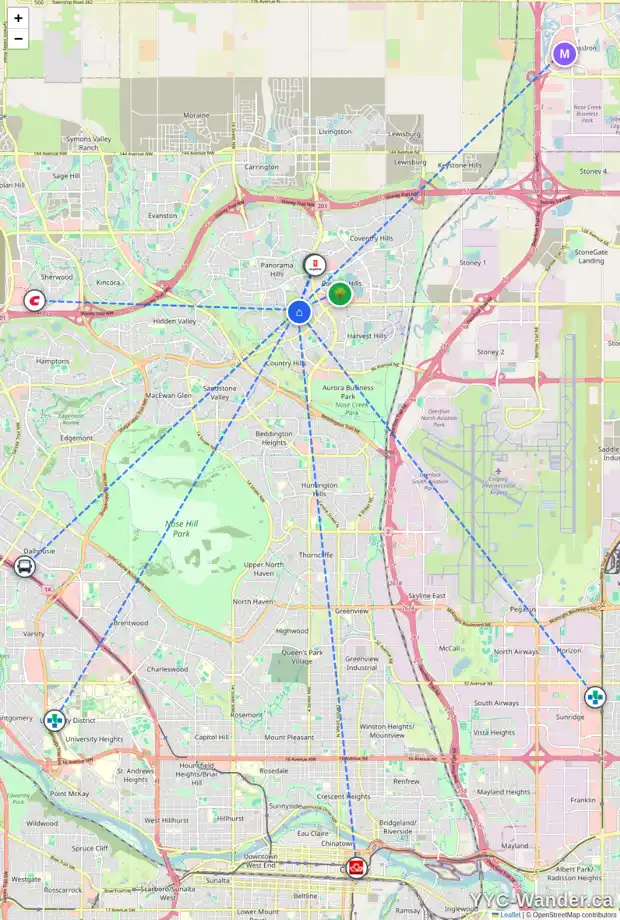 Daily accessibility map for 29 PANORAMA HILLS CM NW, Calgary showing nearby schools, grocery stores, parks, LRT stations and nearby amenities