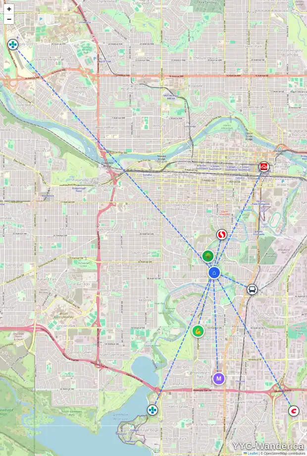 Daily accessibility map for 315 ELBOW PARK LN SW, Calgary showing nearby schools, grocery stores, parks, LRT stations and nearby amenities