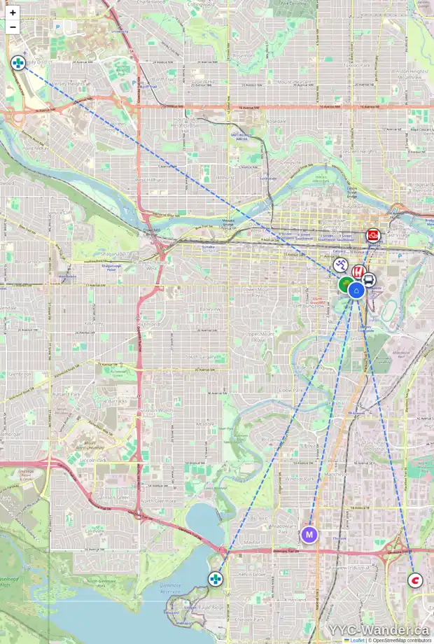 Daily accessibility map for 312 138 18 AV SE, Calgary showing nearby schools, grocery stores, parks, LRT stations and nearby amenities