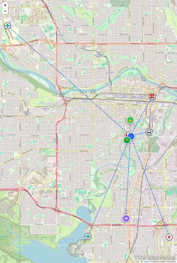 Daily accessibility map for 1205 330 26 AV SW, Calgary showing nearby schools, grocery stores, parks, LRT stations and nearby amenities