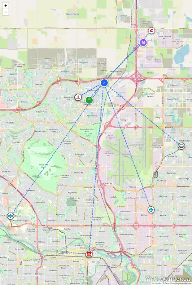 Daily accessibility map for 146 COVILLE CI NE, Calgary showing nearby schools, grocery stores, parks, LRT stations and nearby amenities