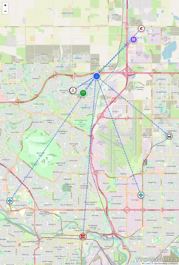 Daily accessibility map for 174 COVILLE CI NE, Calgary showing nearby schools, grocery stores, parks, LRT stations and nearby amenities