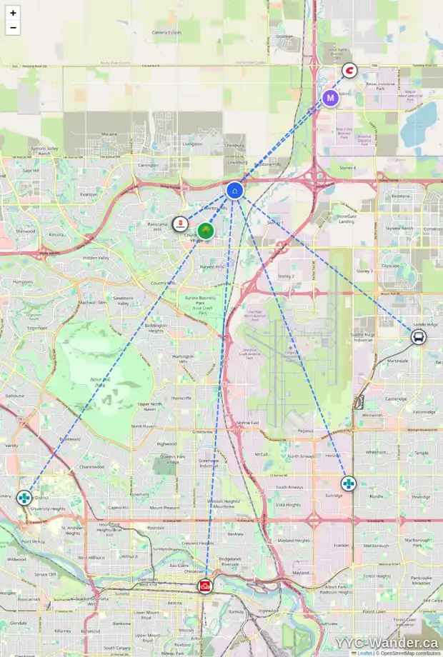 Daily accessibility map for 285 COVILLE CI NE, Calgary showing nearby schools, grocery stores, parks, LRT stations and nearby amenities