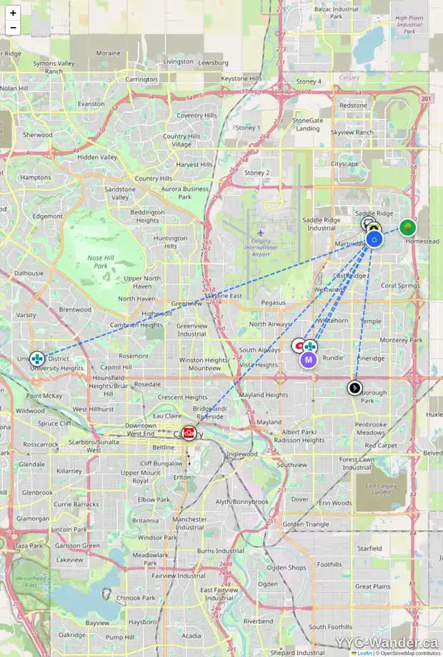 Daily accessibility map for 4 TARACOVE CR NE, Calgary showing nearby schools, grocery stores, parks, LRT stations and nearby amenities