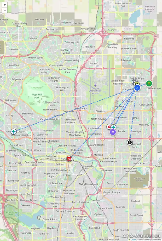 Daily accessibility map for 20 TARACOVE CR NE, Calgary showing nearby schools, grocery stores, parks, LRT stations and nearby amenities