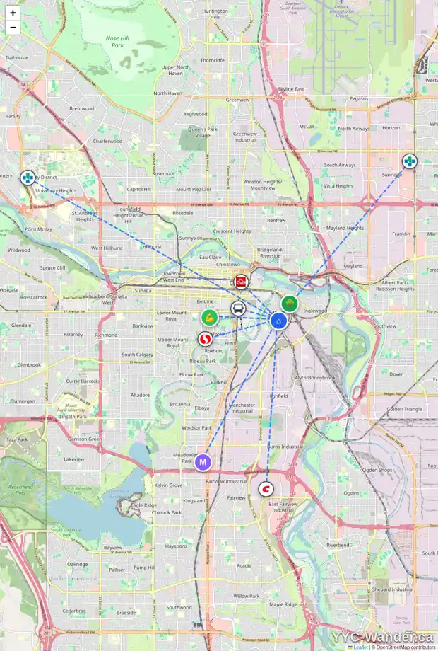 Daily accessibility map for 1912 SPILLER RD SE, Calgary showing nearby schools, grocery stores, parks, LRT stations and nearby amenities