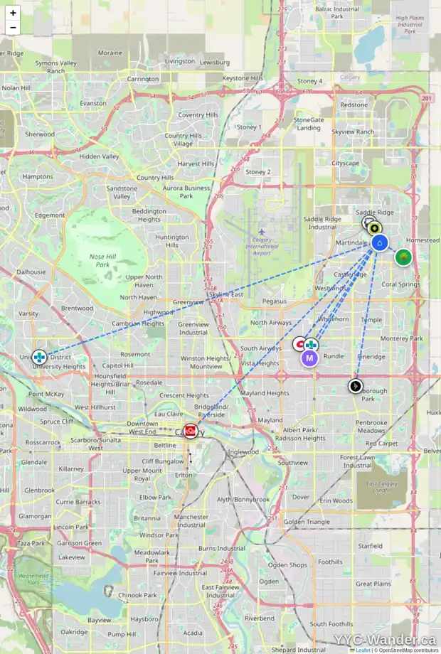 Daily accessibility map for 101 TARACOVE CR NE, Calgary showing nearby schools, grocery stores, parks, LRT stations and nearby amenities