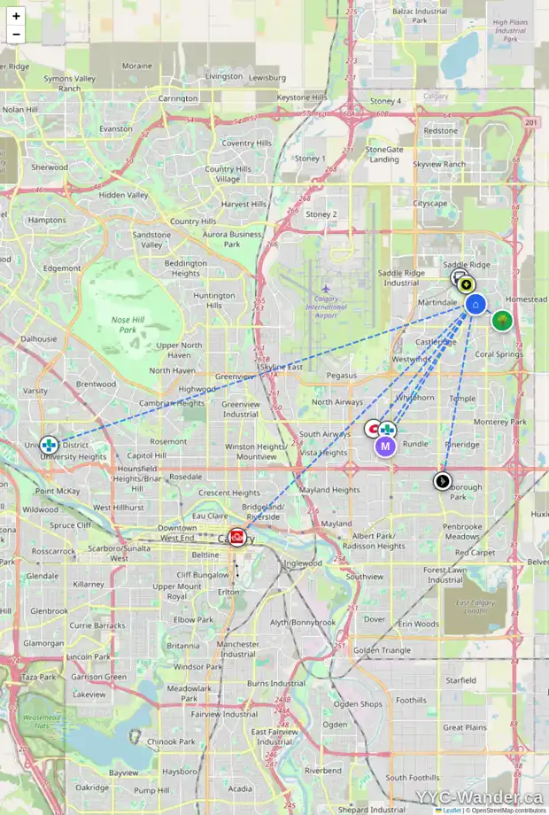 Daily accessibility map for 255 TARACOVE ESTATE DR NE, Calgary showing nearby schools, grocery stores, parks, LRT stations and nearby amenities