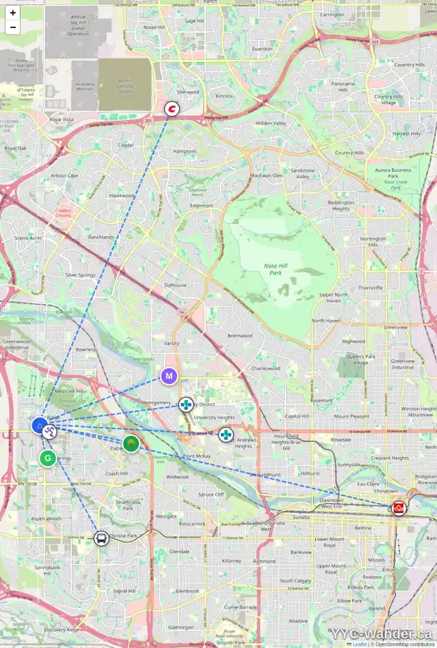 Daily accessibility map for 151 COUGARSTONE GD SW, Calgary showing nearby schools, grocery stores, parks, LRT stations and nearby amenities