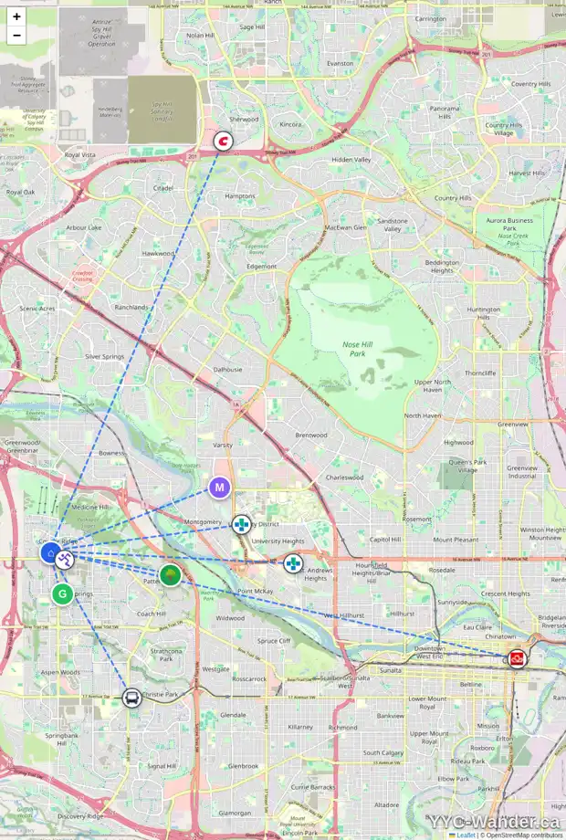Daily accessibility map for 202 COUGARSTONE GD SW, Calgary showing nearby schools, grocery stores, parks, LRT stations and nearby amenities