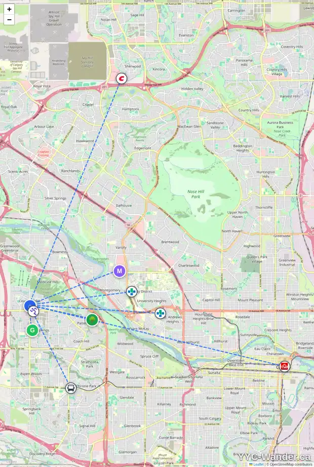 Daily accessibility map for 10 COUGARSTONE CI SW, Calgary showing nearby schools, grocery stores, parks, LRT stations and nearby amenities