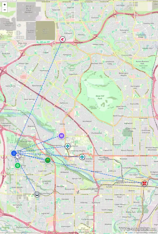 Daily accessibility map for 130 COUGARSTONE CI SW, Calgary showing nearby schools, grocery stores, parks, LRT stations and nearby amenities