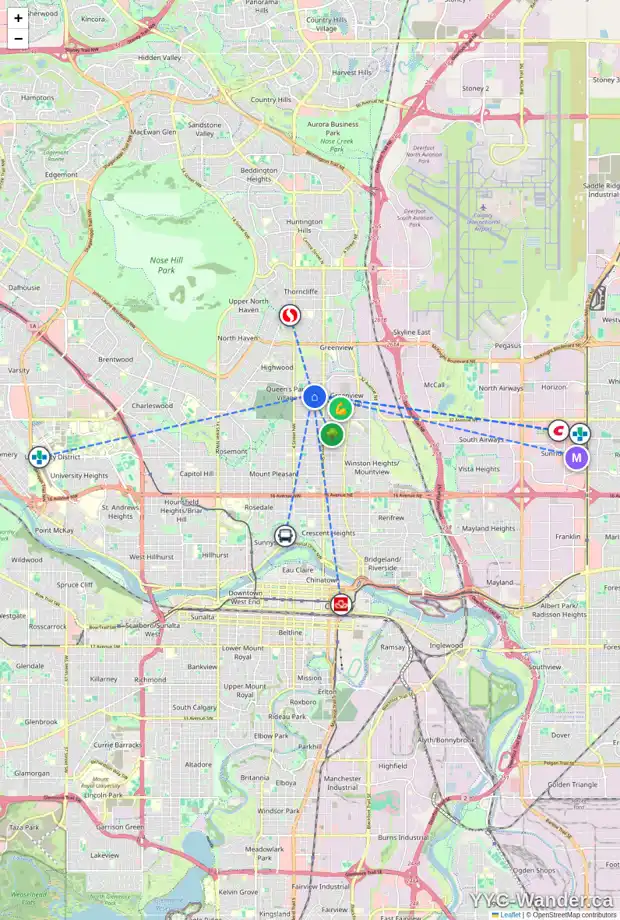 Daily accessibility map for 3809 1 ST NW, Calgary showing nearby schools, grocery stores, parks, LRT stations and nearby amenities