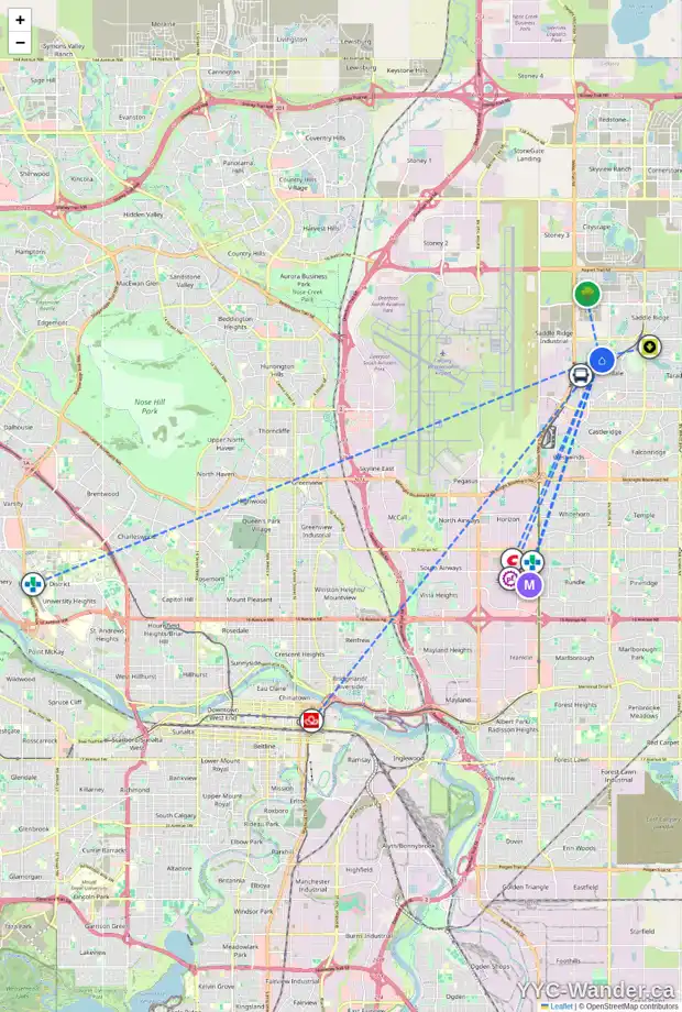 Daily accessibility map for 112 MARTHA'S CL NE, Calgary showing nearby schools, grocery stores, parks, LRT stations and nearby amenities