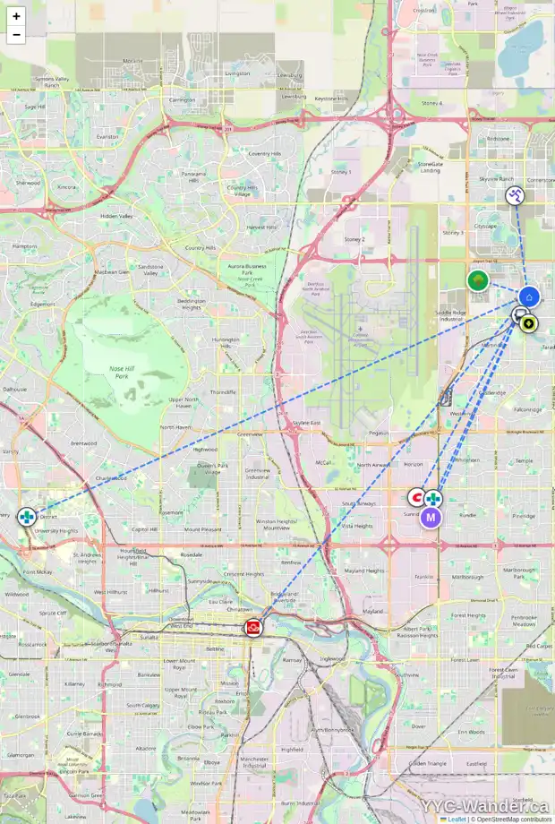 Daily accessibility map for 53 SADDLEMEAD CL NE, Calgary showing nearby schools, grocery stores, parks, LRT stations and nearby amenities