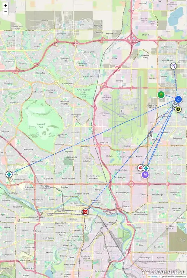 Daily accessibility map for 77 SADDLEMEAD CL NE, Calgary showing nearby schools, grocery stores, parks, LRT stations and nearby amenities