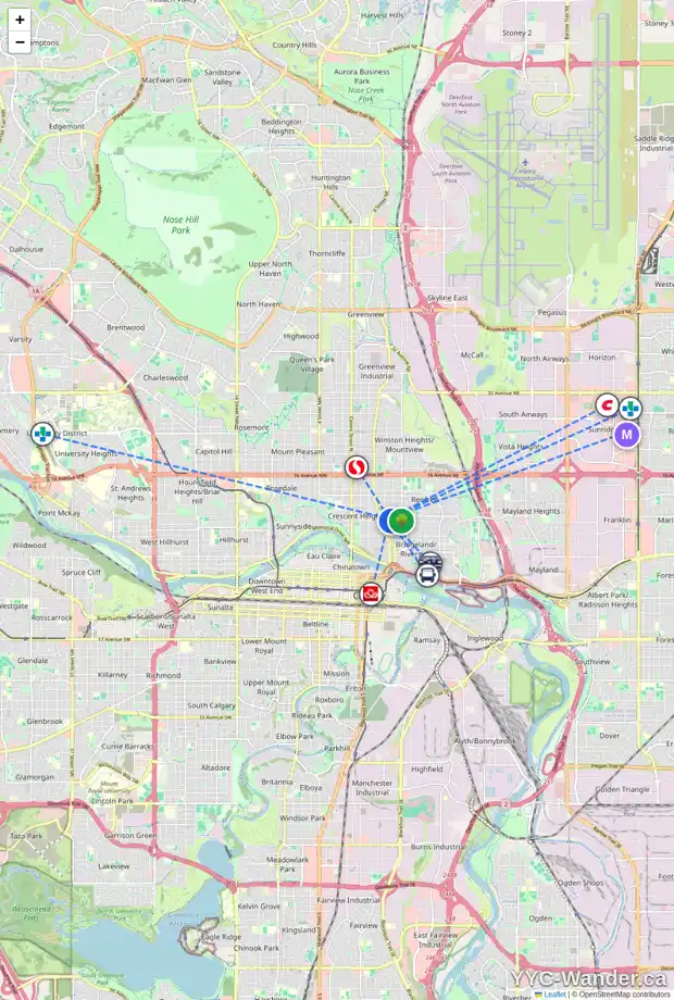 Daily accessibility map for 103 819 4A ST NE, Calgary showing nearby schools, grocery stores, parks, LRT stations and nearby amenities