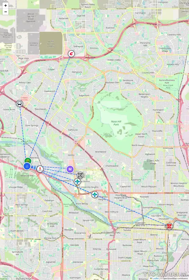 Daily accessibility map for 7826 33 AV NW, Calgary showing nearby schools, grocery stores, parks, LRT stations and nearby amenities