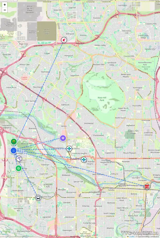 Daily accessibility map for 408 COUGAR RIDGE DR SW, Calgary showing nearby schools, grocery stores, parks, LRT stations and nearby amenities