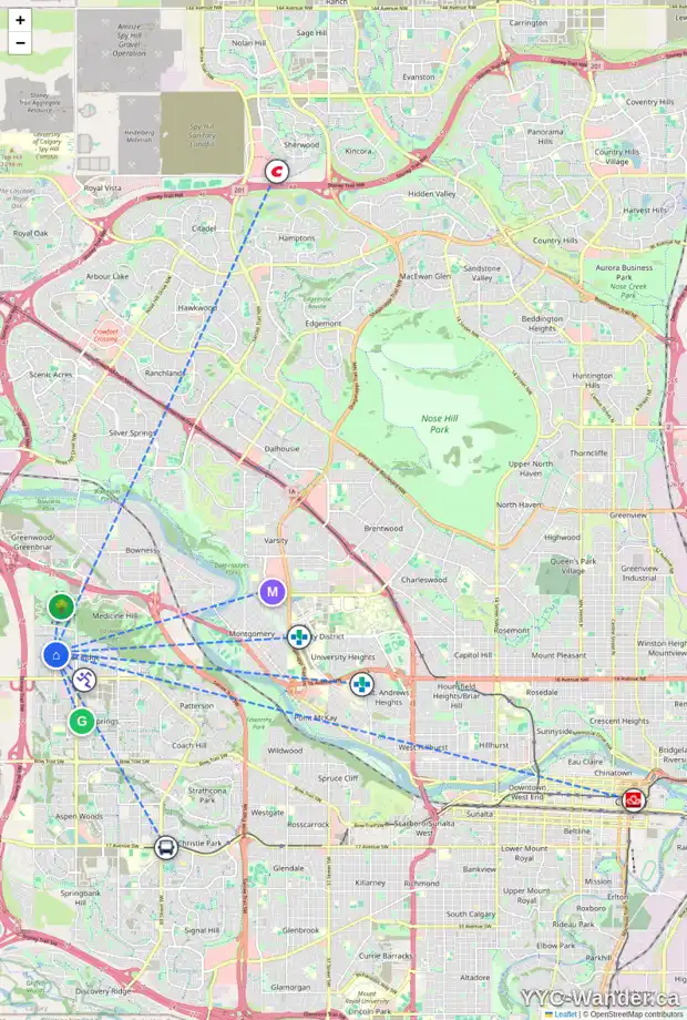 Daily accessibility map for 59 COUGARSTONE PA SW, Calgary showing nearby schools, grocery stores, parks, LRT stations and nearby amenities