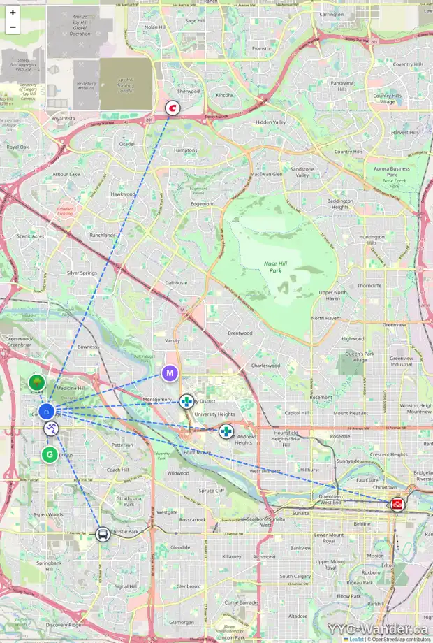 Daily accessibility map for 10 COUGARSTONE CR SW, Calgary showing nearby schools, grocery stores, parks, LRT stations and nearby amenities