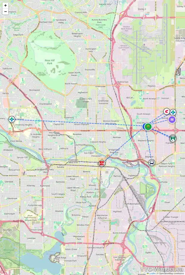 Daily accessibility map for 201 VENTURA TC NE, Calgary showing nearby schools, grocery stores, parks, LRT stations and nearby amenities